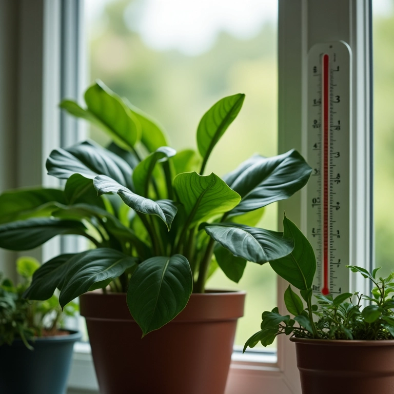 Ciclame em ambiente fresco com termômetro indicando a temperatura ideal.