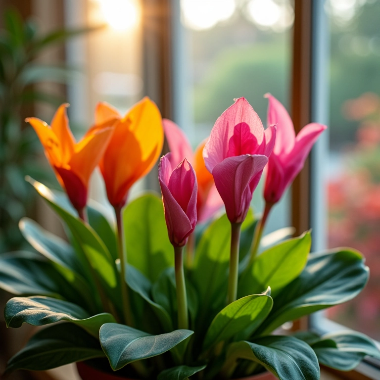 Ciclame recebendo luz natural ideal perto de uma janela.