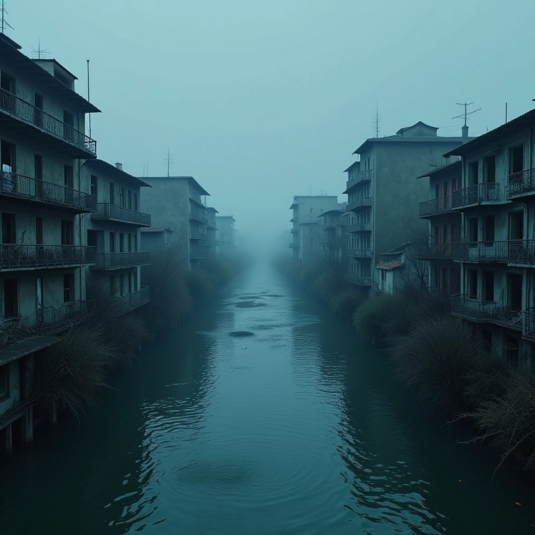 Cidade costeira submersa pelo aumento do nível do mar, representando o futuro.