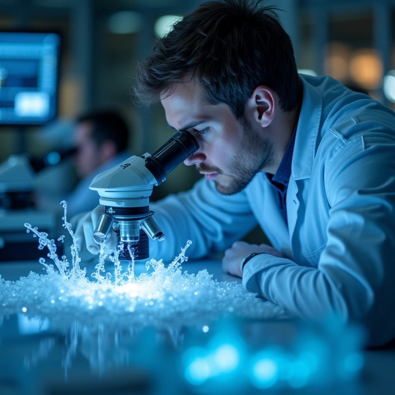 Cientista analisando dados de dispersão de luz para determinar o tamanho de partículas.