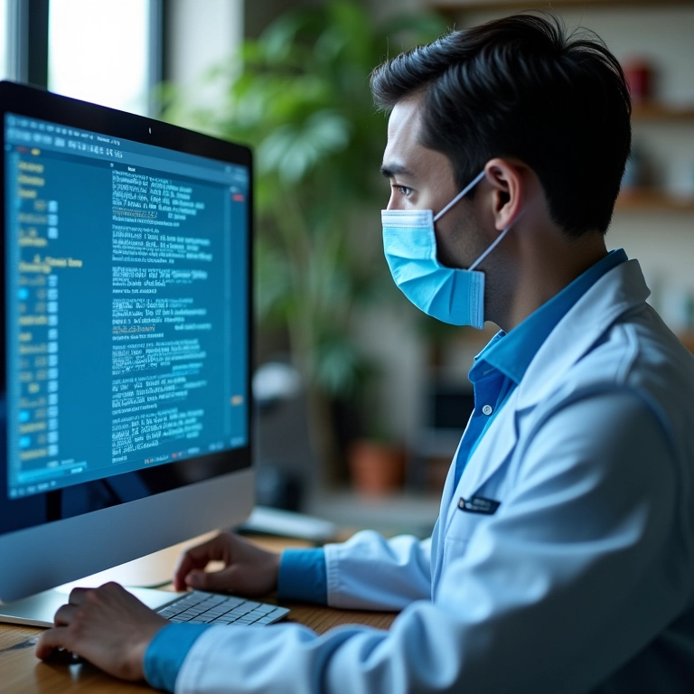 Cientista analisando sequência genética no computador.