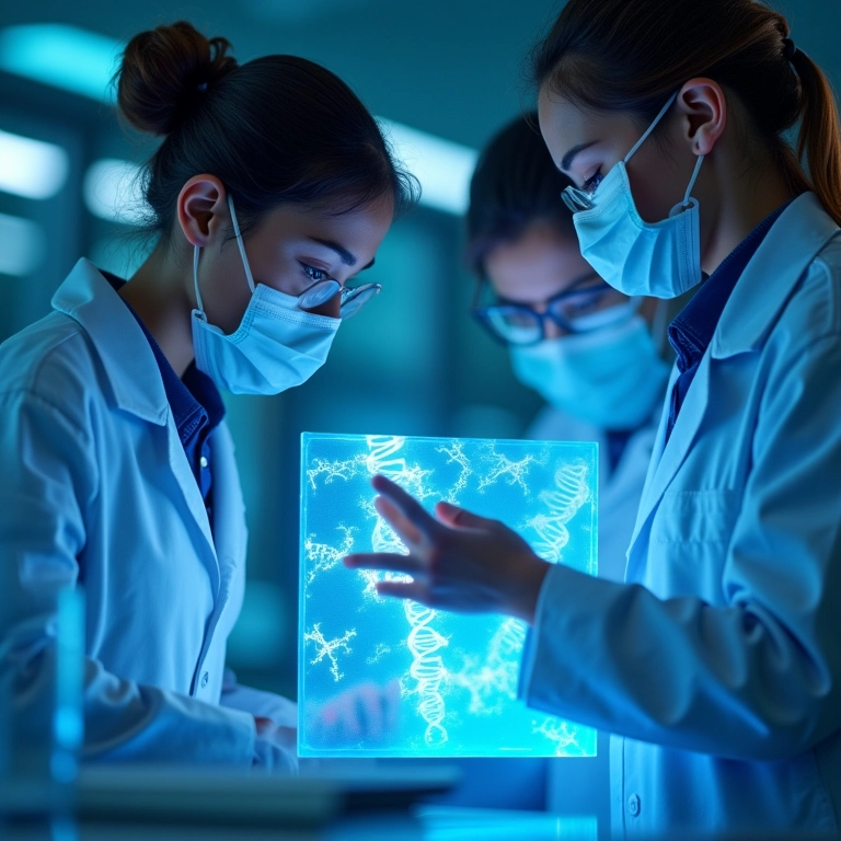 Cientistas analisando filme de autorradiografia antes da descoberta do DNA