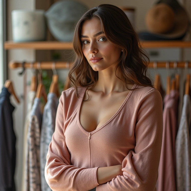 Cliente experimentando roupas em loja.