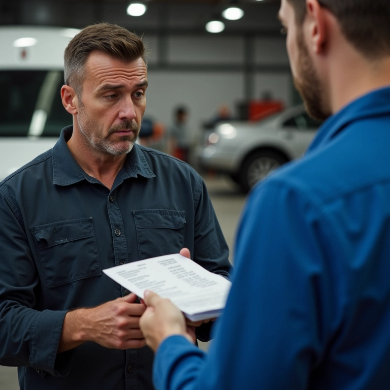Cliente surpreso ao receber conta alta em oficina.