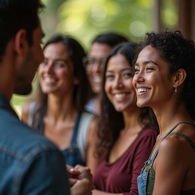 Clientes interagindo com representante da marca, representando fidelização.
