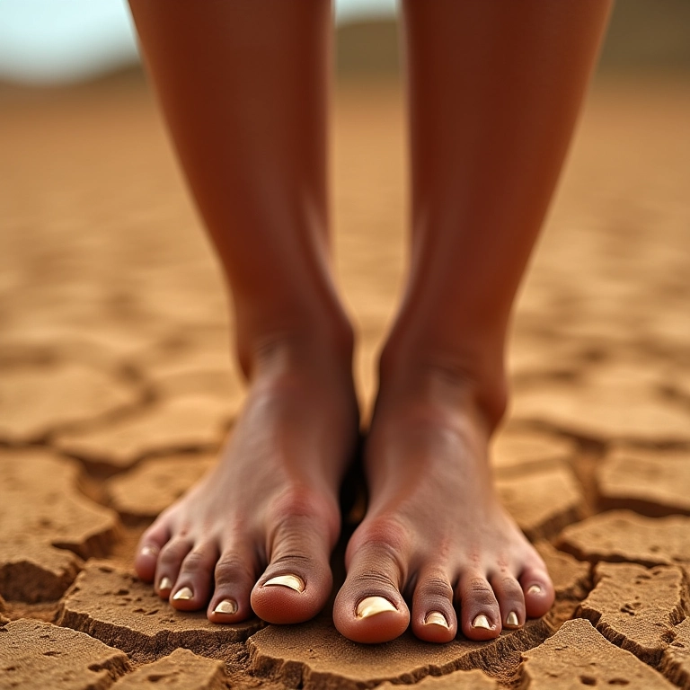 Clima seco e temperaturas extremas contribuindo para pés ressecados e rachados.
