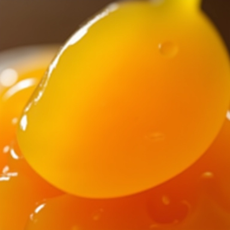 Close-up da geleia de maracujá com gengibre sendo servida com uma colher.