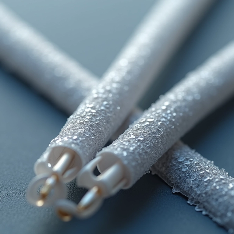 Close-up da textura do material dos cabos de vela de silicone, destacando a qualidade.