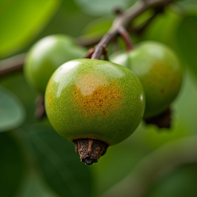 Close-up de enxertia de borbulha em árvore frutífera, com gema visível.