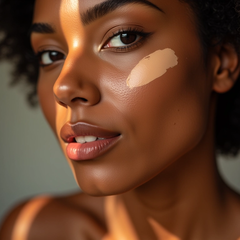 Close-up de mulher aplicando base Maybelline Super Stay, mostrando alta cobertura e pele perfeita.