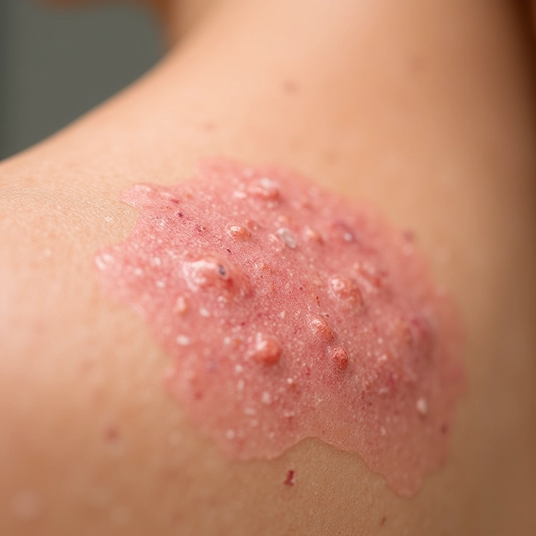 Close-up de pele afetada por doença dermatológica.