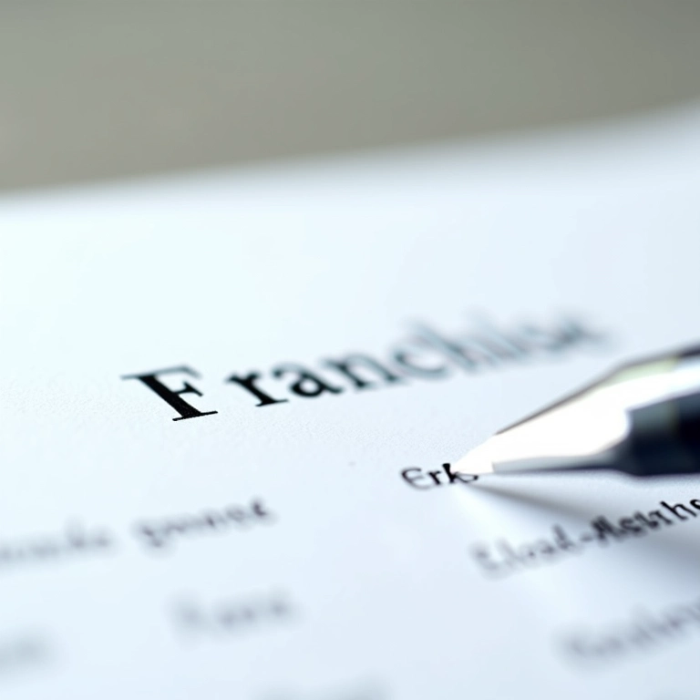 Close-up de um contrato de franquia com uma caneta, destacando cláusulas importantes.