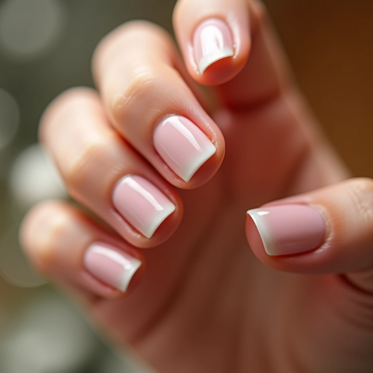 Close-up de unhas fortes e saudáveis com mãos bem cuidadas e manicure impecável.