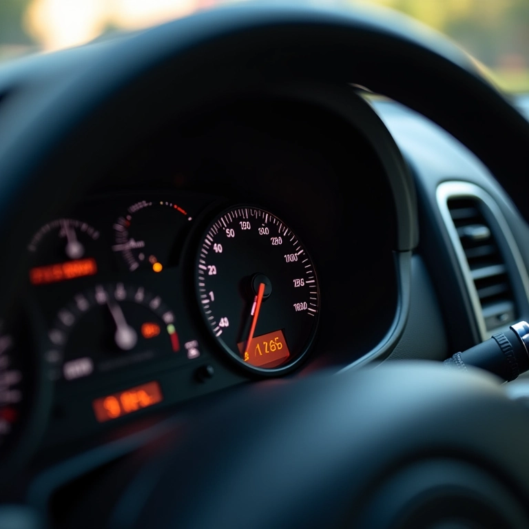 Close-up do hodômetro de um carro com alta quilometragem.