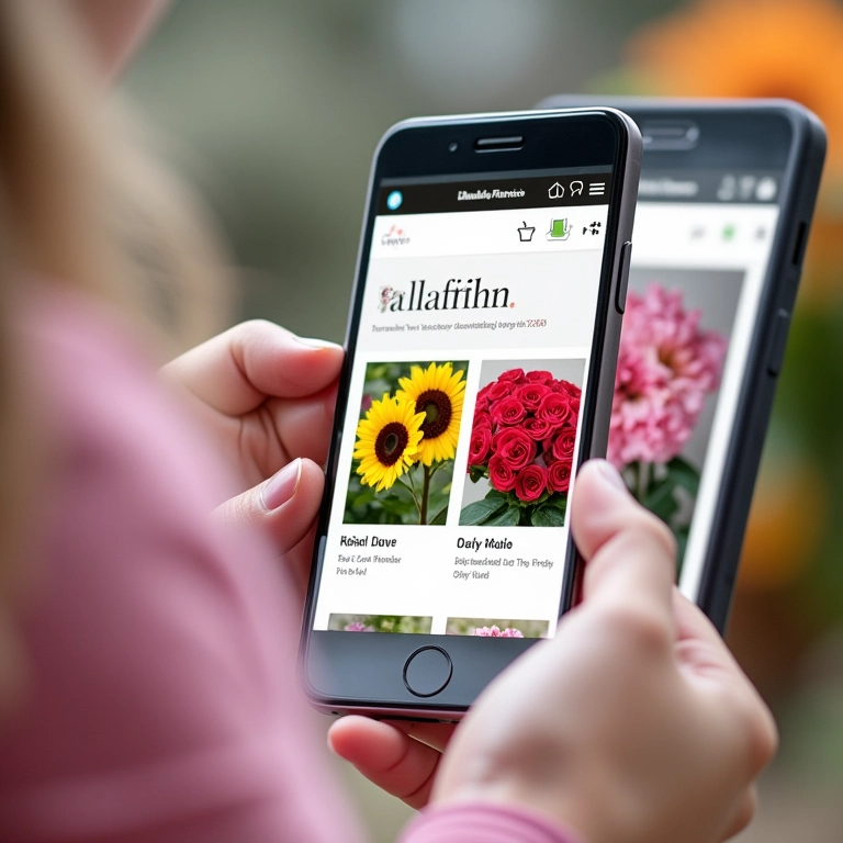 Close-up do site da Isabela Flores em um smartphone.