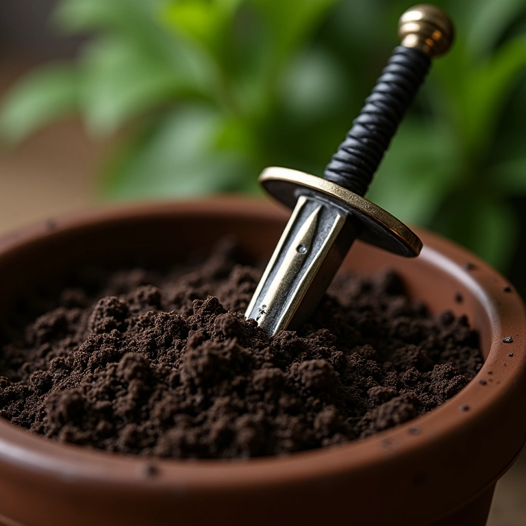 Close-up do solo bem drenado em um vaso com Espada de São Jorge.