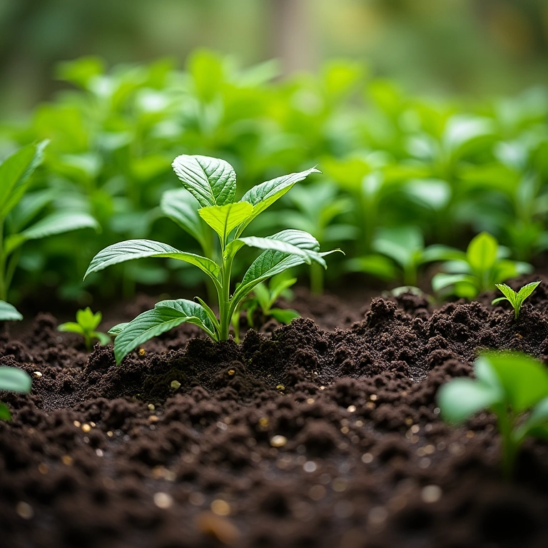 Cobertura vegetal densa protegendo o solo de um jardim.