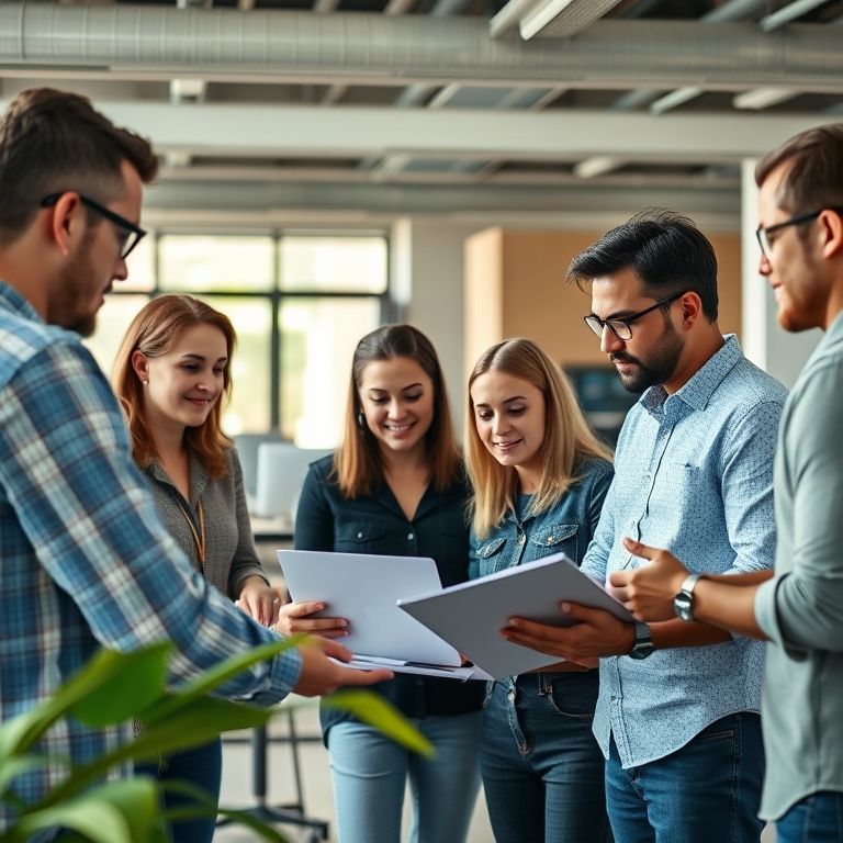Colaboração e trabalho em equipe. Time multifuncional, escritório aberto.