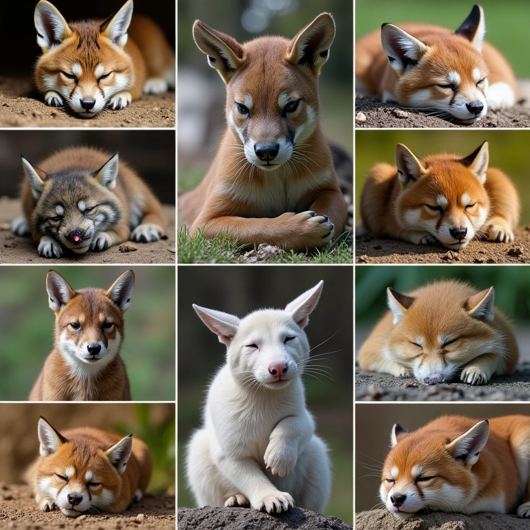 Colagem de animais mostrando diferentes padrões de sono.