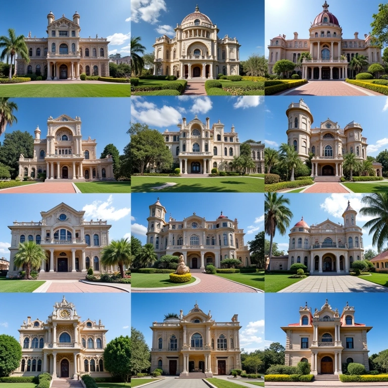 Colagem de embaixadas com arquitetura curiosa.