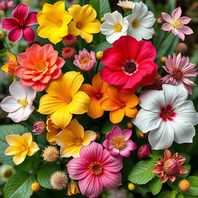 Colagem de flores raras.