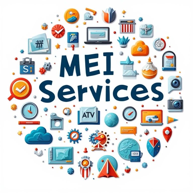 Colagem de ícones representando diversos serviços que se enquadram no MEI.