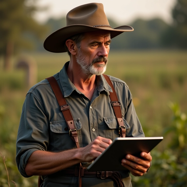 Coletor de castanhas consultando vantagens de ser MEI em tablet.