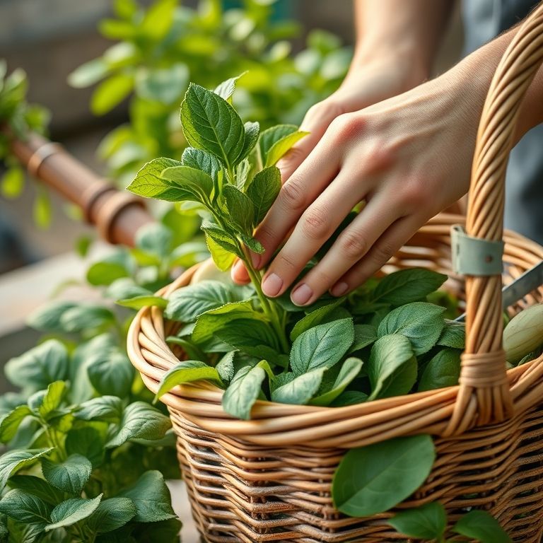 Colhendo almeirão fresco plantado em vaso.