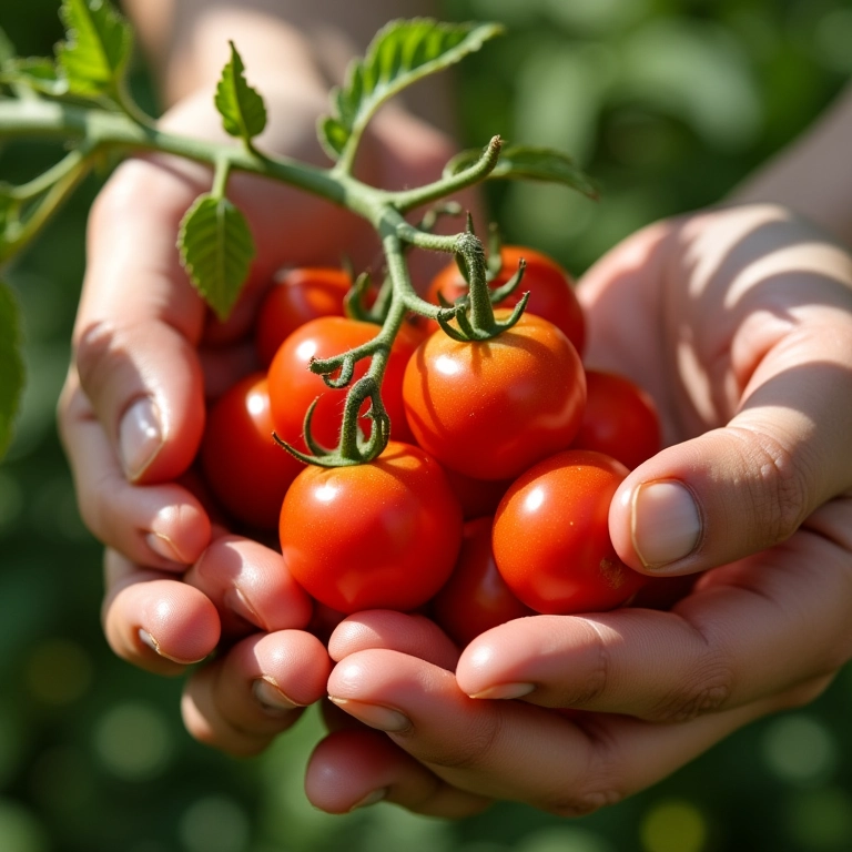 Colhendo tomates cereja.