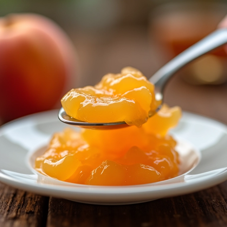 Colher de geleia de pêssego em pires gelado, teste de consistência.