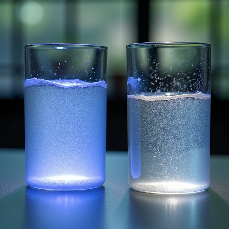 Comparação entre água com açúcar (transparente) e suspensão coloidal.