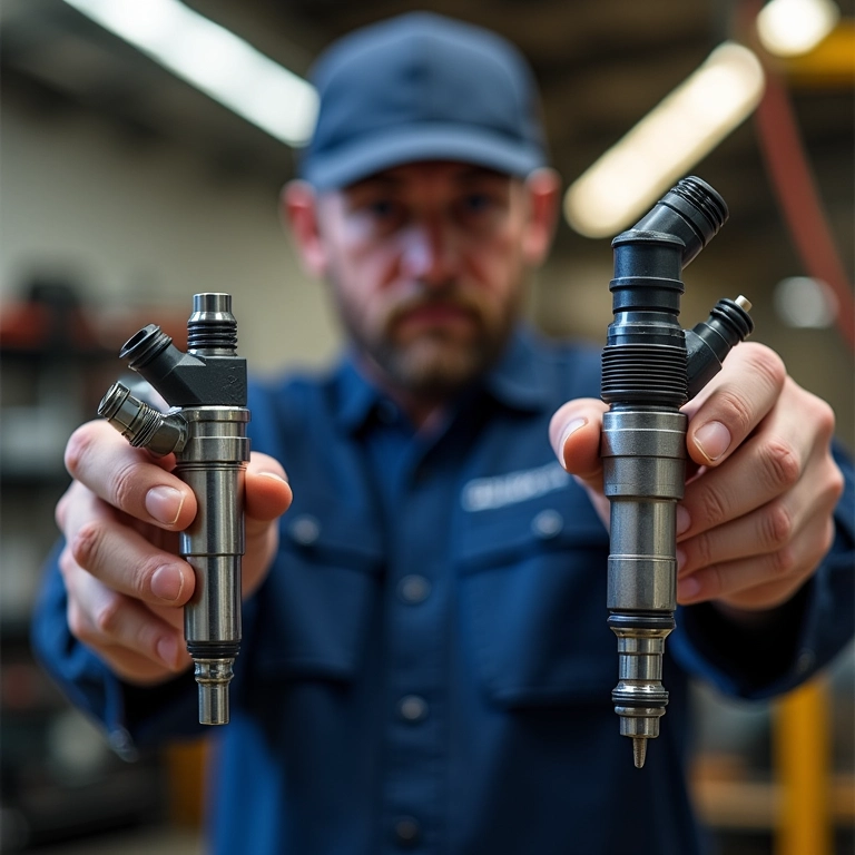 Comparação entre bicos injetores limpos e sujos.