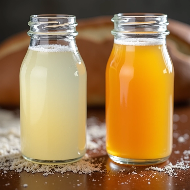 Comparação entre levain e fermento biológico, diferenças visíveis.