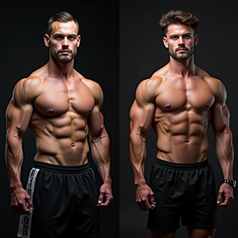 Comparação visual do aumento muscular com creatina.