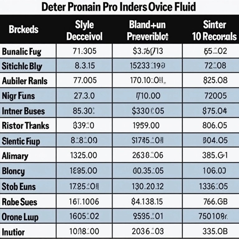 Comparativo de preços de diferentes marcas de fluido de freio.