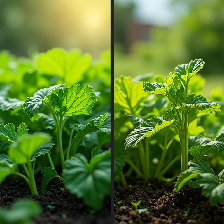 Comparativo de vegetais com e sem adubo químico.