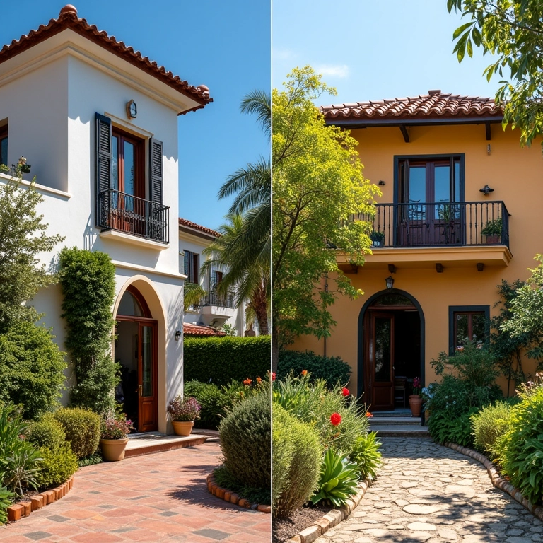 Comparativo entre hotel elegante e pousada charmosa com jardim.