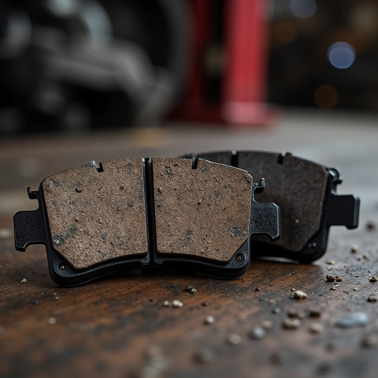 Comparativo entre pastilhas de freio novas e desgastadas.