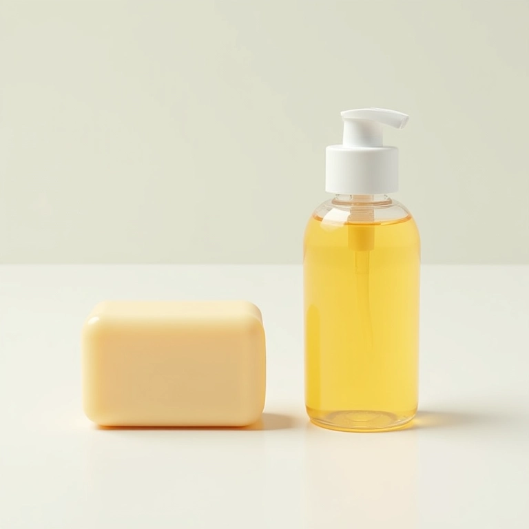 Comparativo entre shampoo sólido e líquido, mostrando a economia do sólido.