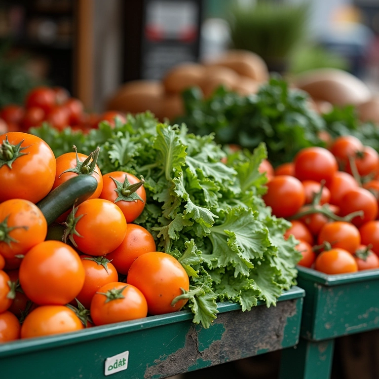 Comparativo entre verduras orgânicas e convencionais em banca de mercado.