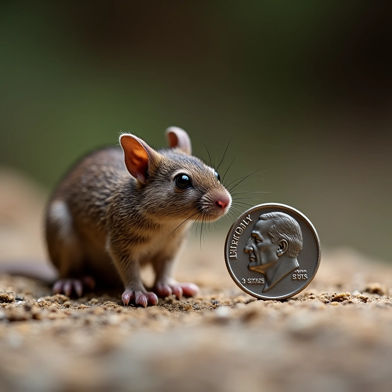 Comparativo: Musaranho-pigmeu ao lado de uma moeda americana.