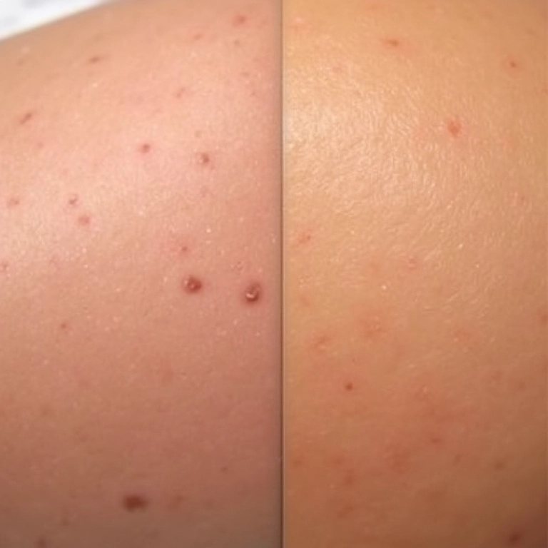 Comparativo: pele lisa após depilação elétrica versus pele irritada após depilação com cera.