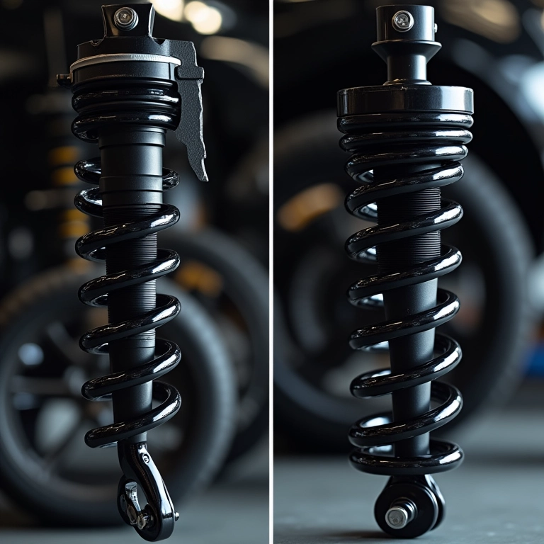 Comparativo visual entre barra estabilizadora e amortecedor.