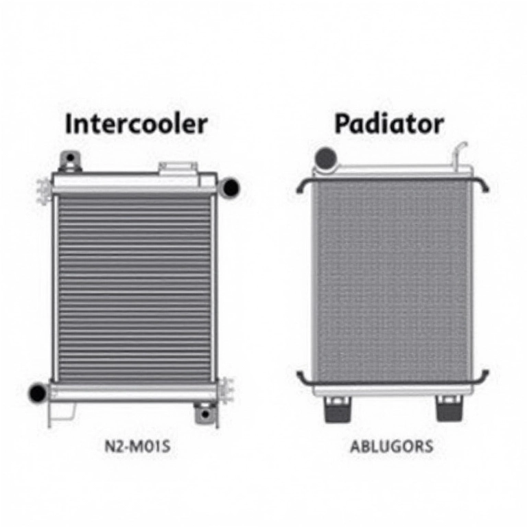 Comparativo visual entre intercooler e radiador.