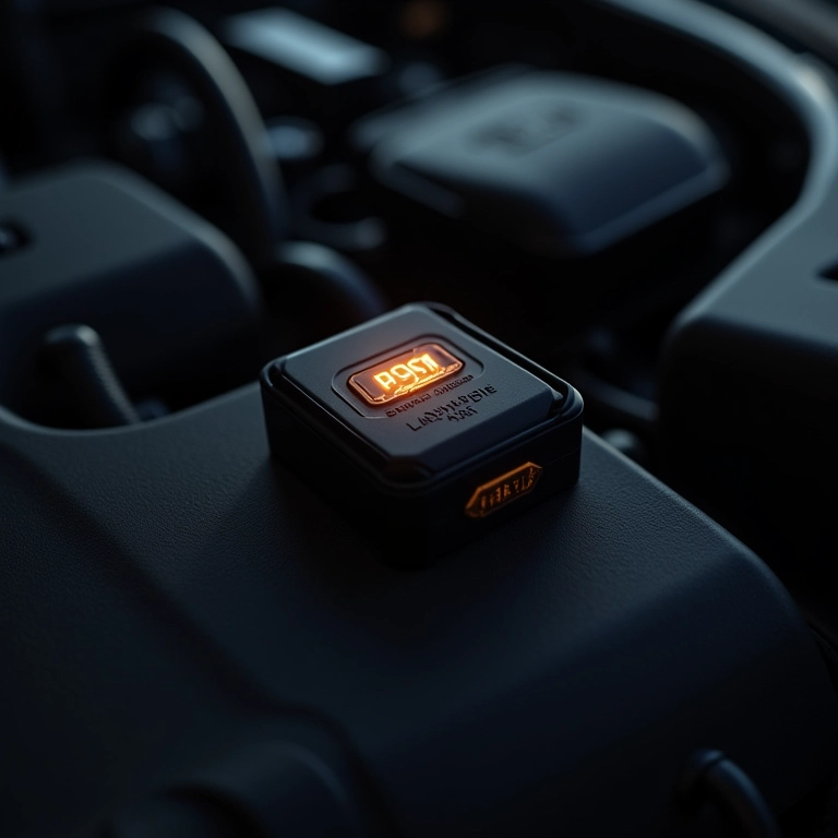 Compartimento do motor de um carro com o sensor PS10 visível e destacado.