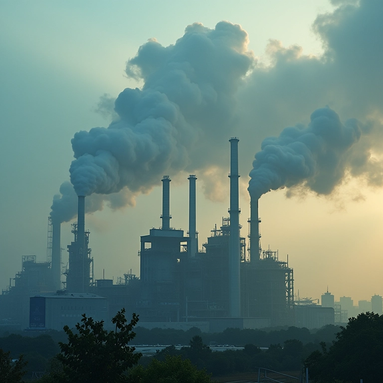 Complexo industrial emitindo fumaça tóxica, representando a poluição.