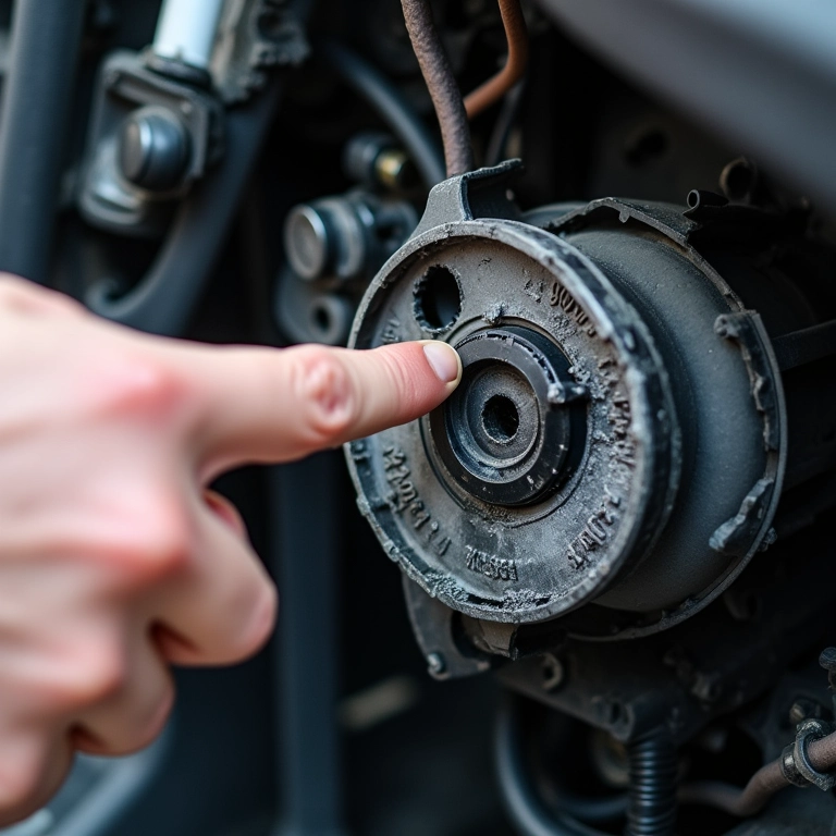 Compressor de ar condicionado automotivo danificado, mostrando sinais de desgaste.