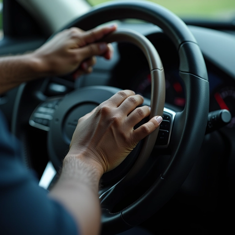 Condicionador de couro sendo aplicado no volante.