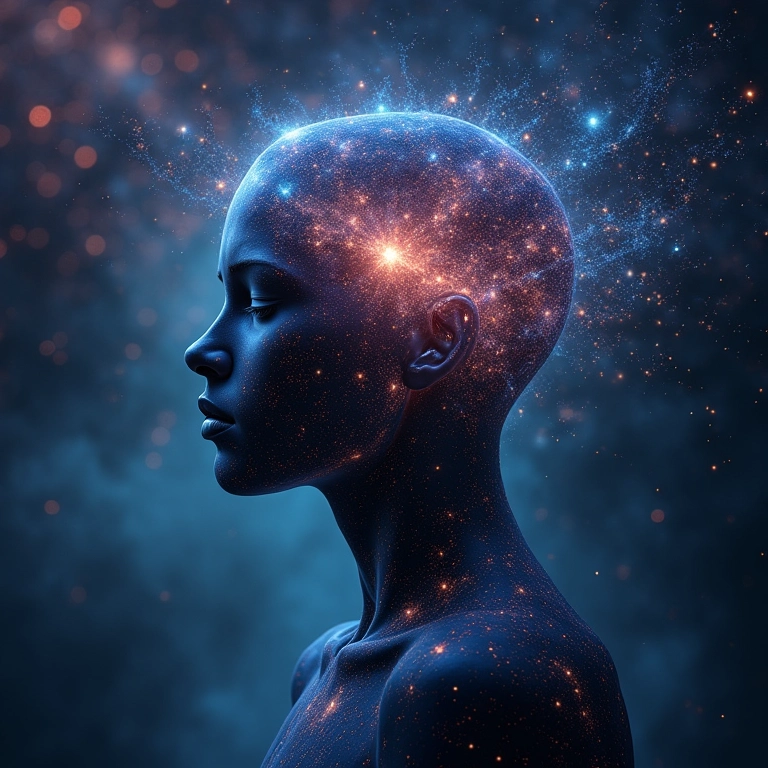 Conexão humana com o universo, insinuando a influência da energia escura.