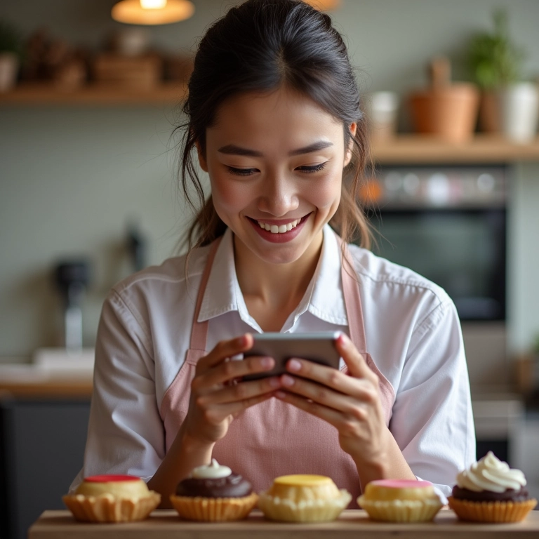 Confeiteira divulgando seu trabalho nas redes sociais.